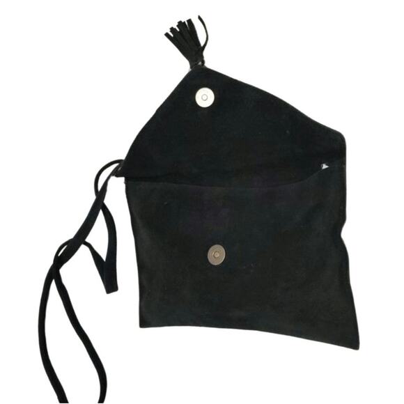 Black Suede Crossbody Envelope Handbag Tassel Magnetic Closure Fold OverTop - Picture 3 of 9